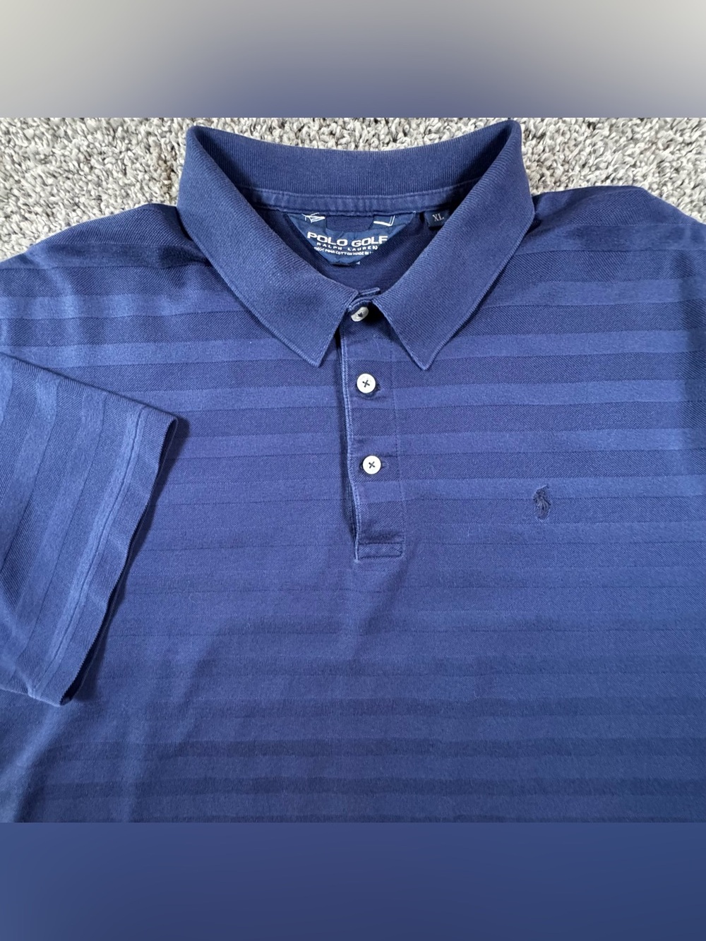 VTG RALPH LAUREN Polo Golf Mens XL Navy Textured Pima Cotton Collared Polo Pony